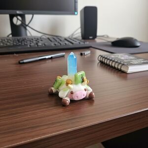 Handmade Polymer Clay "Cash Cow" Desk Pet | Real Opal Point Crystal |